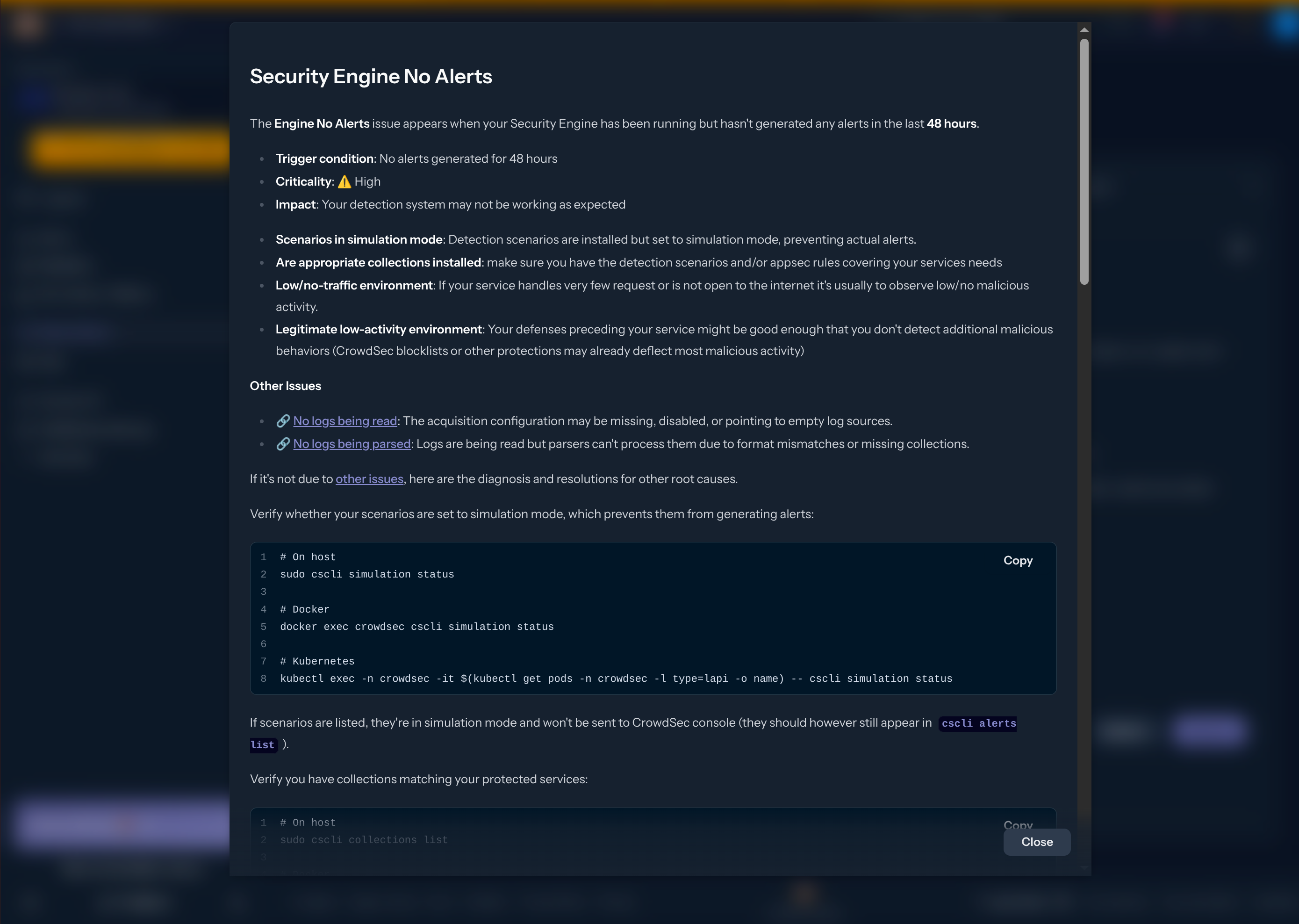 Security Engine No Alerts